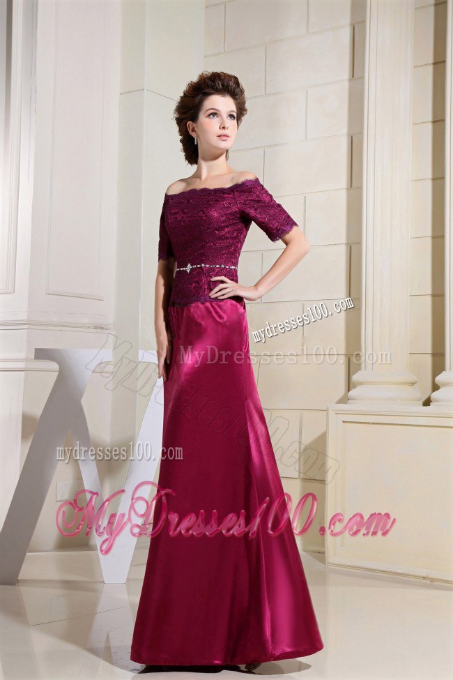 Short Sleeves Off Shoulder Fuchsia Mothers Outfit For Weddings