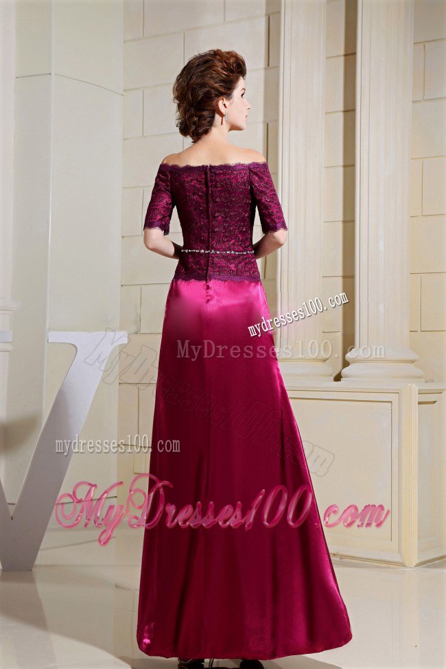 Short Sleeves Off Shoulder Fuchsia Mothers Outfit For Weddings