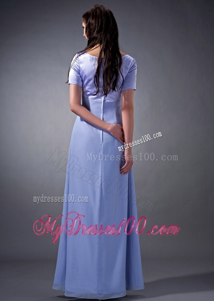 Lilac V-neck Ankle-length Mothers Dresses with Short Sleeves