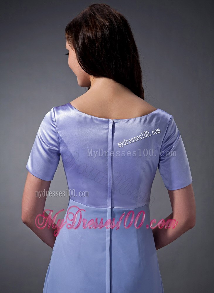 Lilac V-neck Ankle-length Mothers Dresses with Short Sleeves