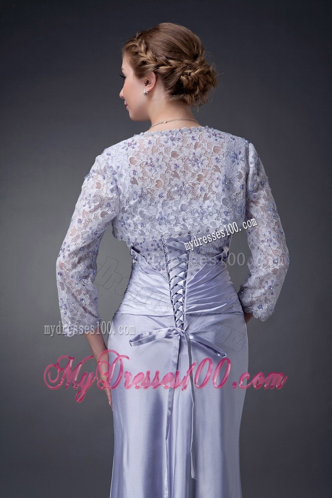 Column Lilac Mother In Law Dresses with Appliques and Lace Jacket
