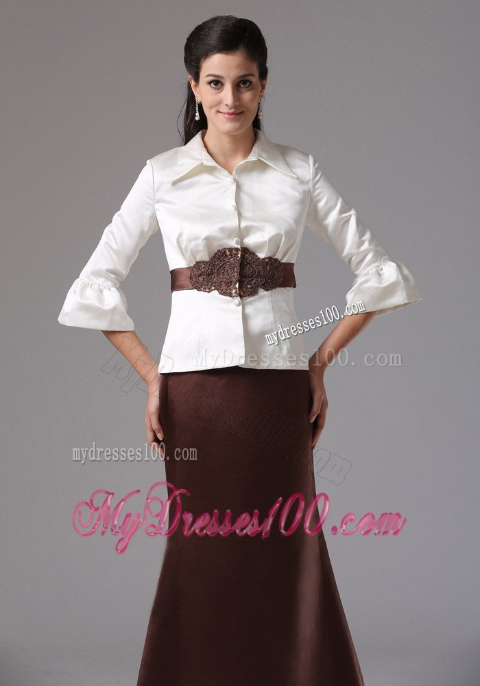 Shirt Style Top with Brown Belt and Bottom Mother Of Bride Dress
