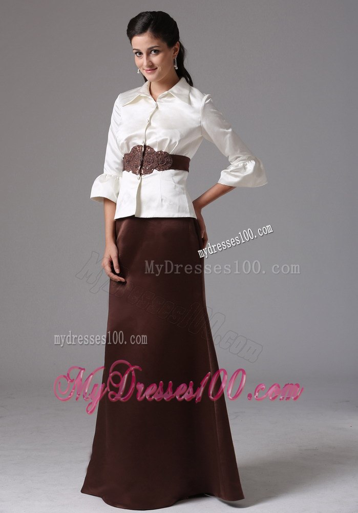 Shirt Style Top with Brown Belt and Bottom Mother Of Bride Dress