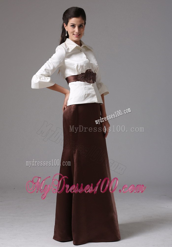 Shirt Style Top with Brown Belt and Bottom Mother Of Bride Dress