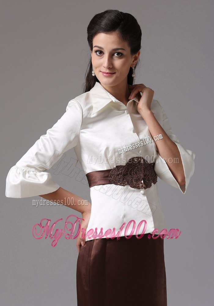 Shirt Style Top with Brown Belt and Bottom Mother Of Bride Dress