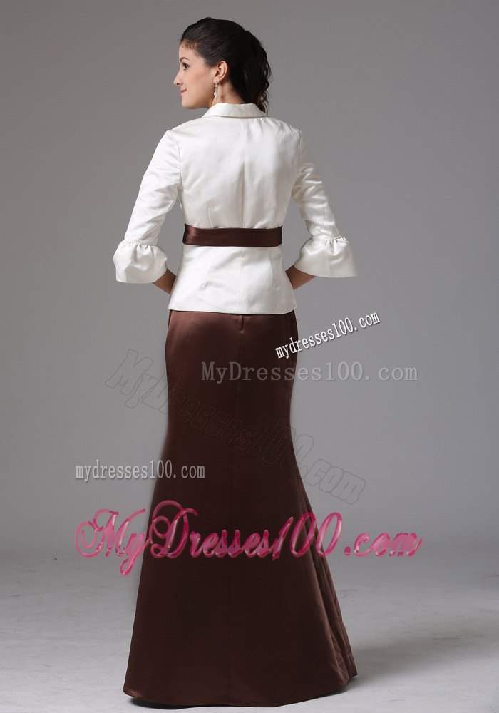 Shirt Style Top with Brown Belt and Bottom Mother Of Bride Dress