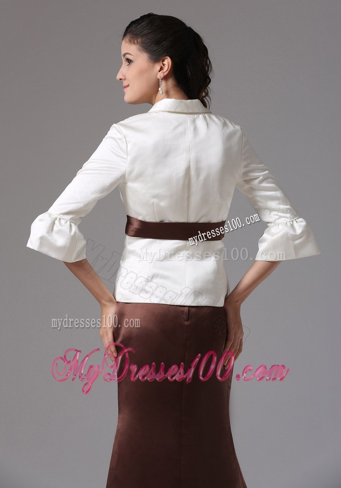 Shirt Style Top with Brown Belt and Bottom Mother Of Bride Dress
