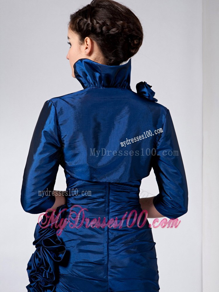 Ankle-length Navy Blue Mother Of Bride Dress with Handmade Flowers