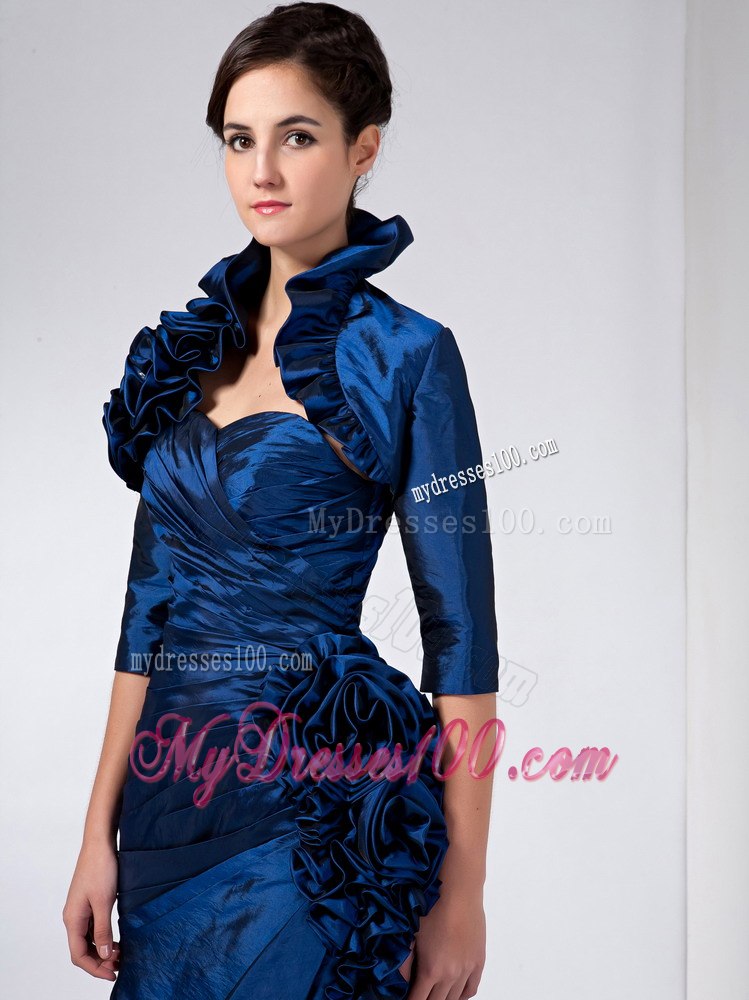 Ankle-length Navy Blue Mother Of Bride Dress with Handmade Flowers