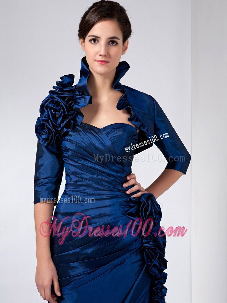 Ankle-length Navy Blue Mother Of Bride Dress with Handmade Flowers