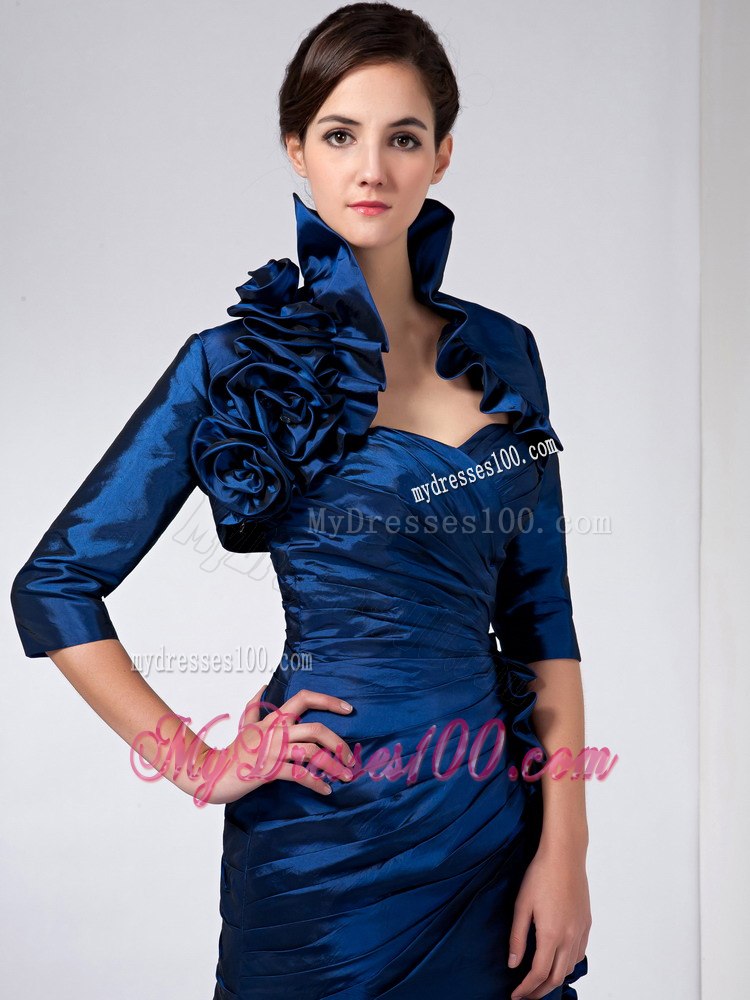 Ankle-length Navy Blue Mother Of Bride Dress with Handmade Flowers