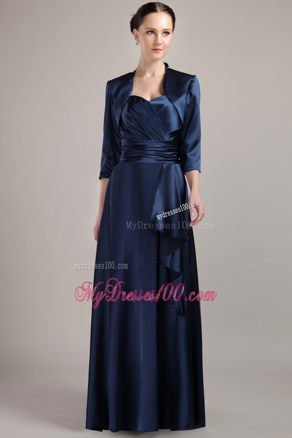 Navy Blue Halter Floor-length Mother Of Bride Dress with Jacket