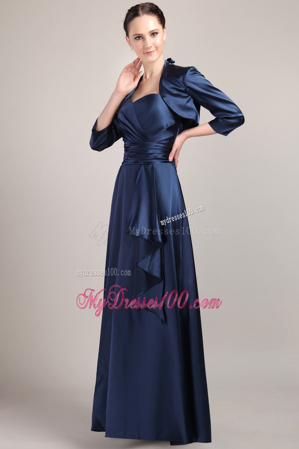 Navy Blue Halter Floor-length Mother Of Bride Dress with Jacket
