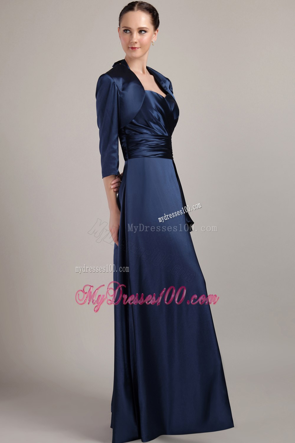 Navy Blue Halter Floor-length Mother Of Bride Dress with Jacket
