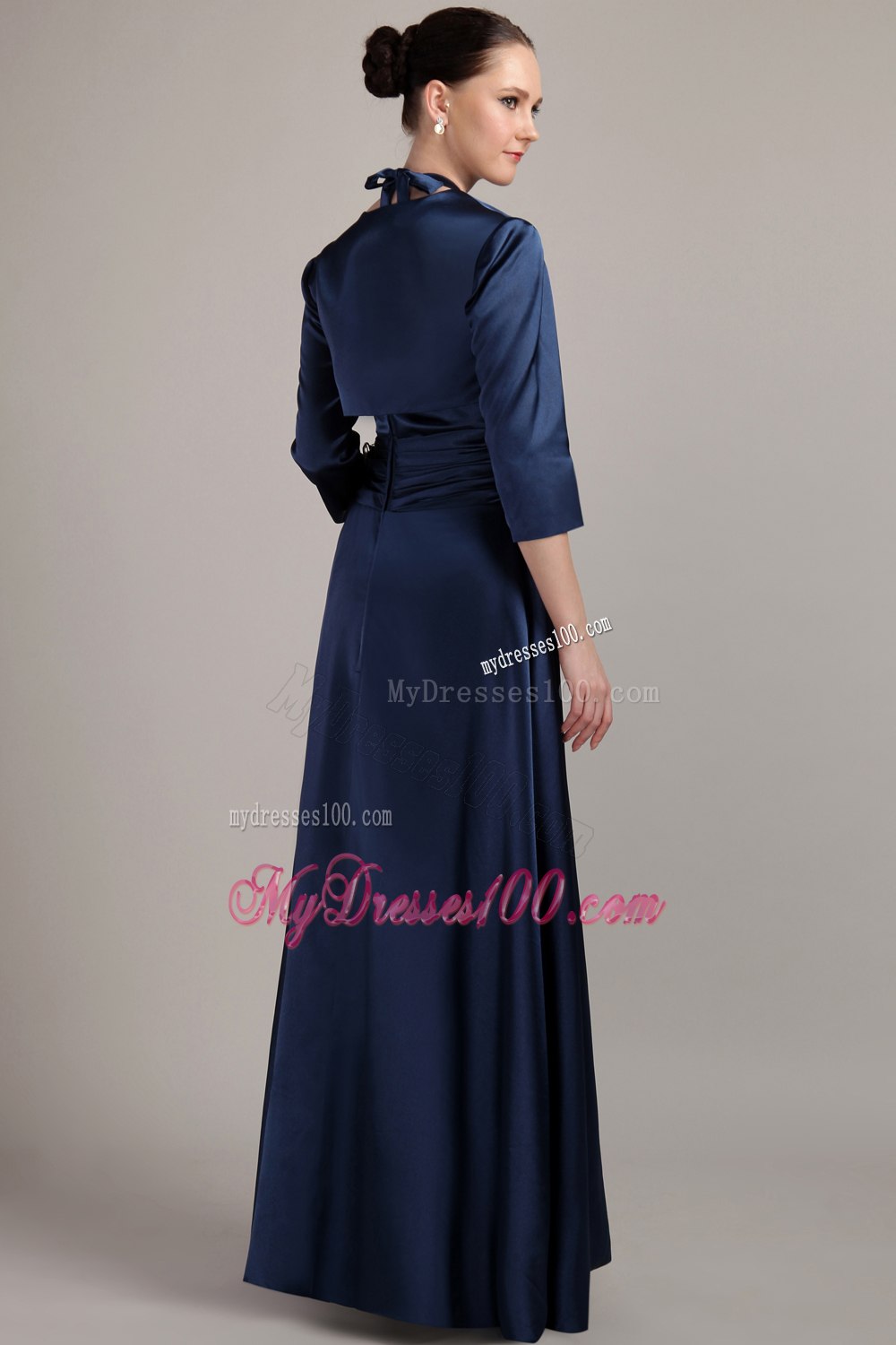 Navy Blue Halter Floor-length Mother Of Bride Dress with Jacket