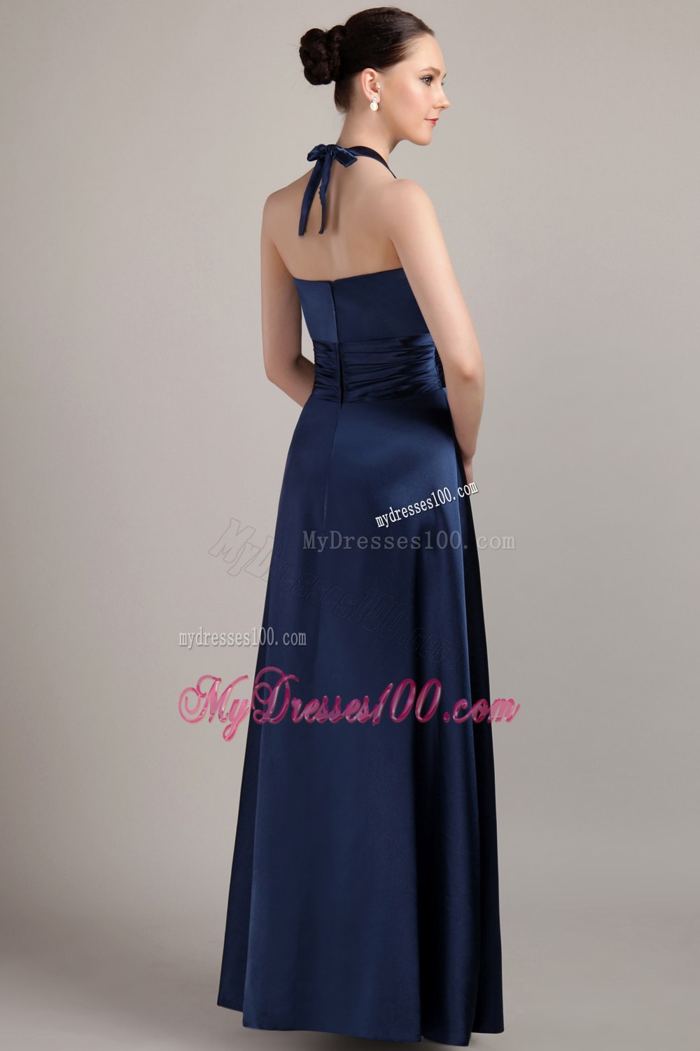 Navy Blue Halter Floor-length Mother Of Bride Dress with Jacket