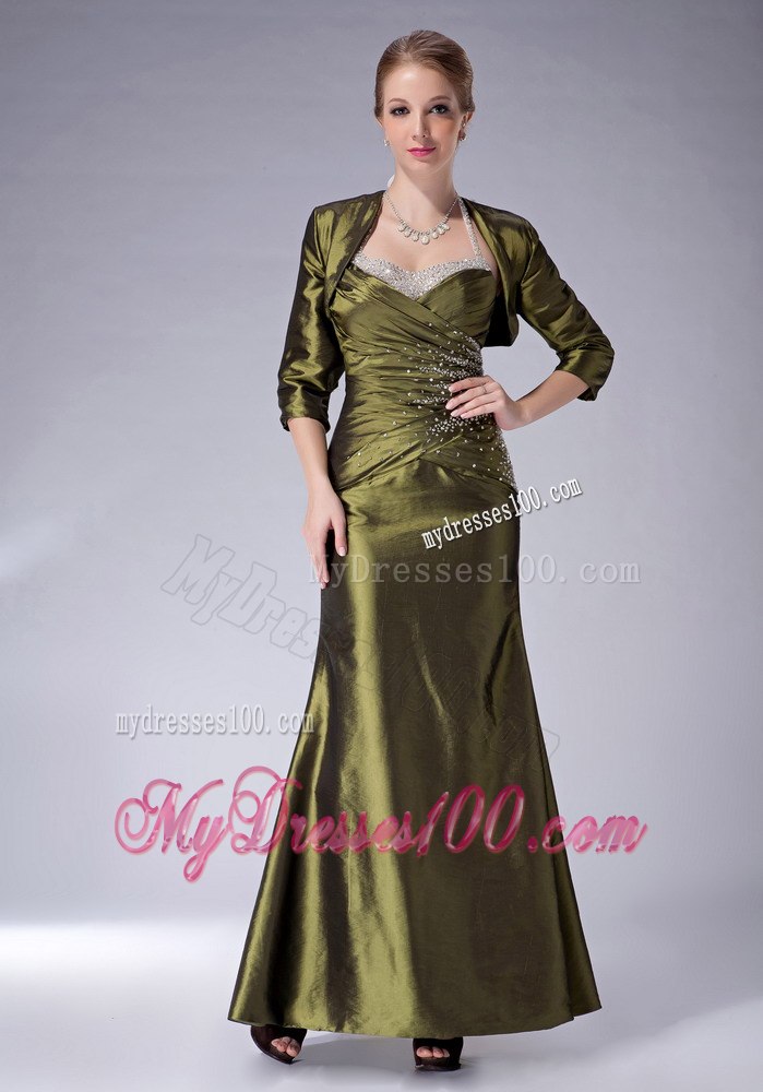 Beaded Haltered Ankle-length Mother Bride Dress in Olive Green