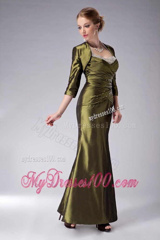 Beaded Haltered Ankle-length Mother Bride Dress in Olive Green