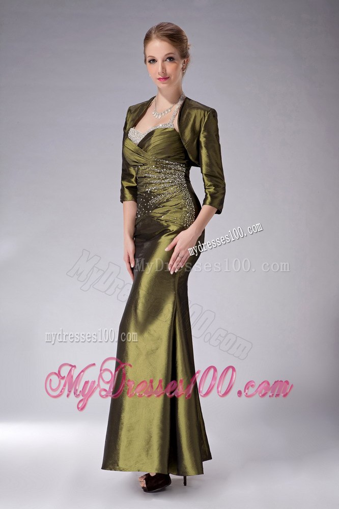 Beaded Haltered Ankle-length Mother Bride Dress in Olive Green