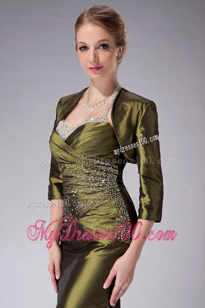 Beaded Haltered Ankle-length Mother Bride Dress in Olive Green