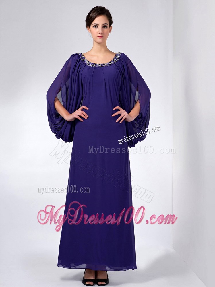 Purple Scoop Neckline Open sleeves Ankle-length Mothers Dresses
