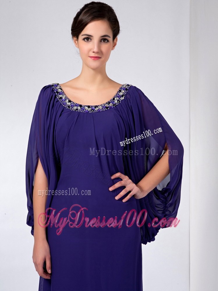 Purple Scoop Neckline Open sleeves Ankle-length Mothers Dresses