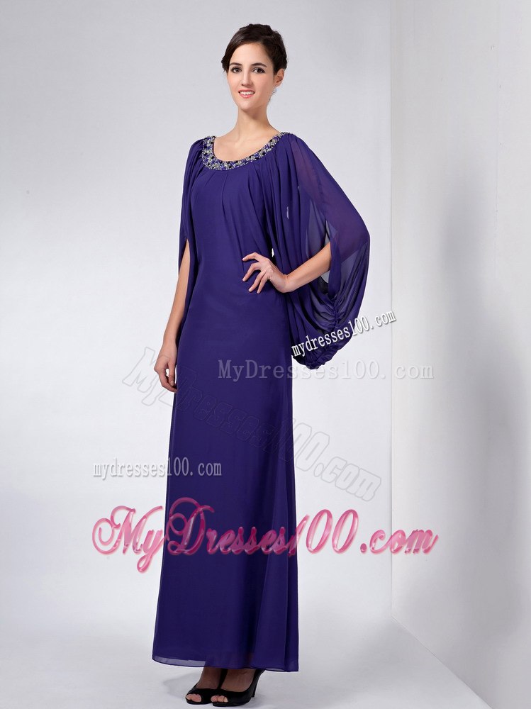 Purple Scoop Neckline Open sleeves Ankle-length Mothers Dresses