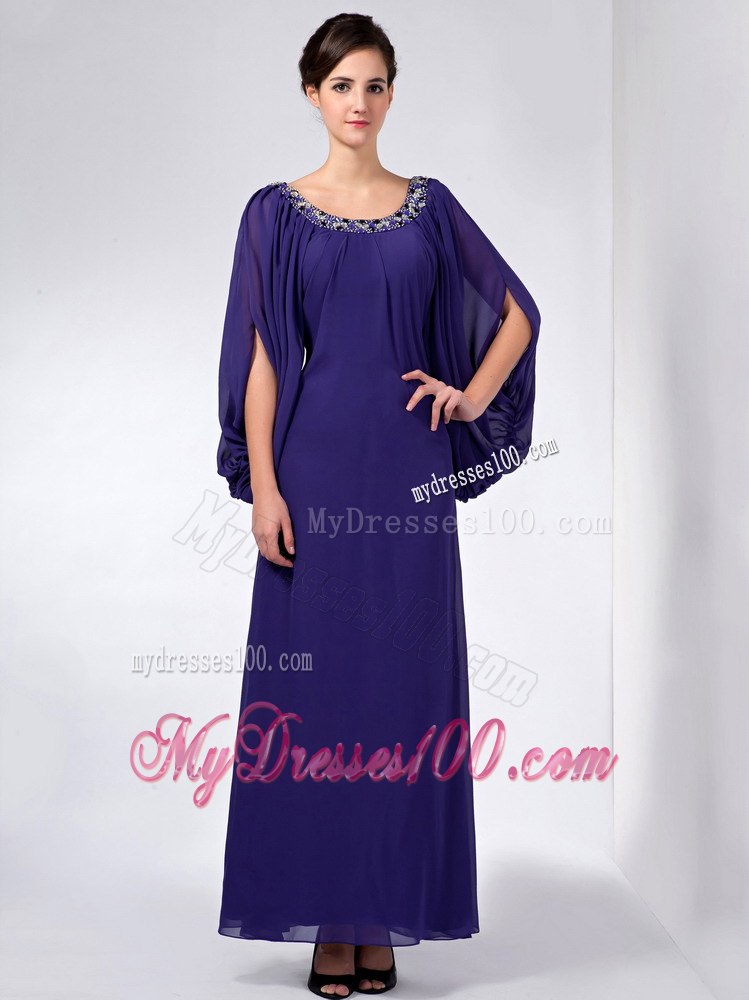 Purple Scoop Neckline Open sleeves Ankle-length Mothers Dresses