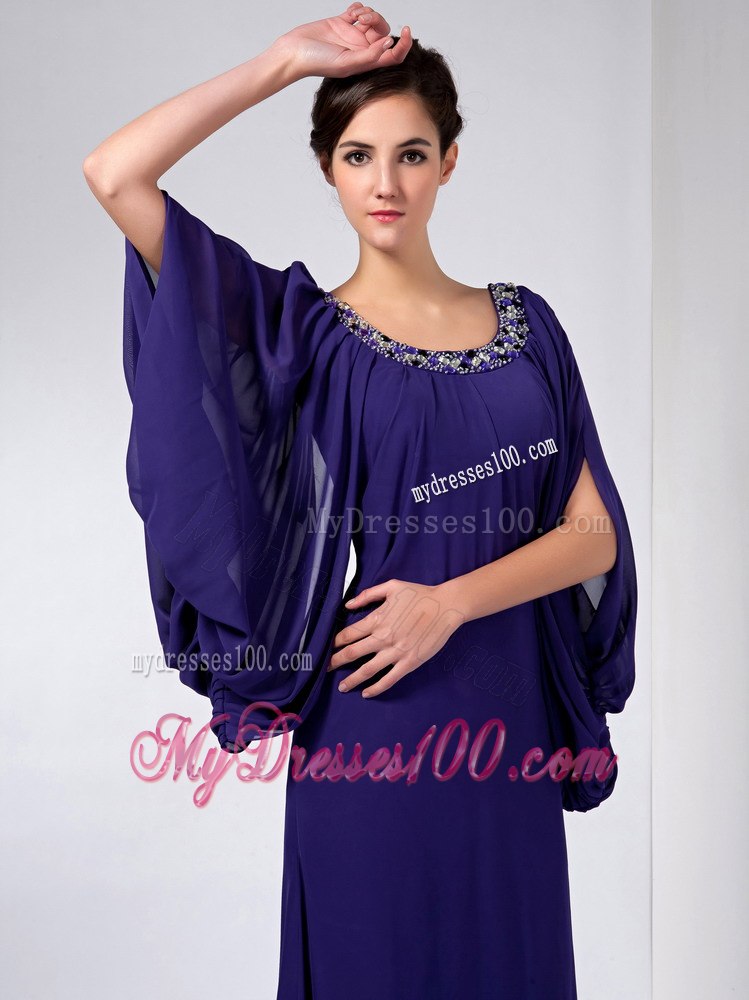 Purple Scoop Neckline Open sleeves Ankle-length Mothers Dresses