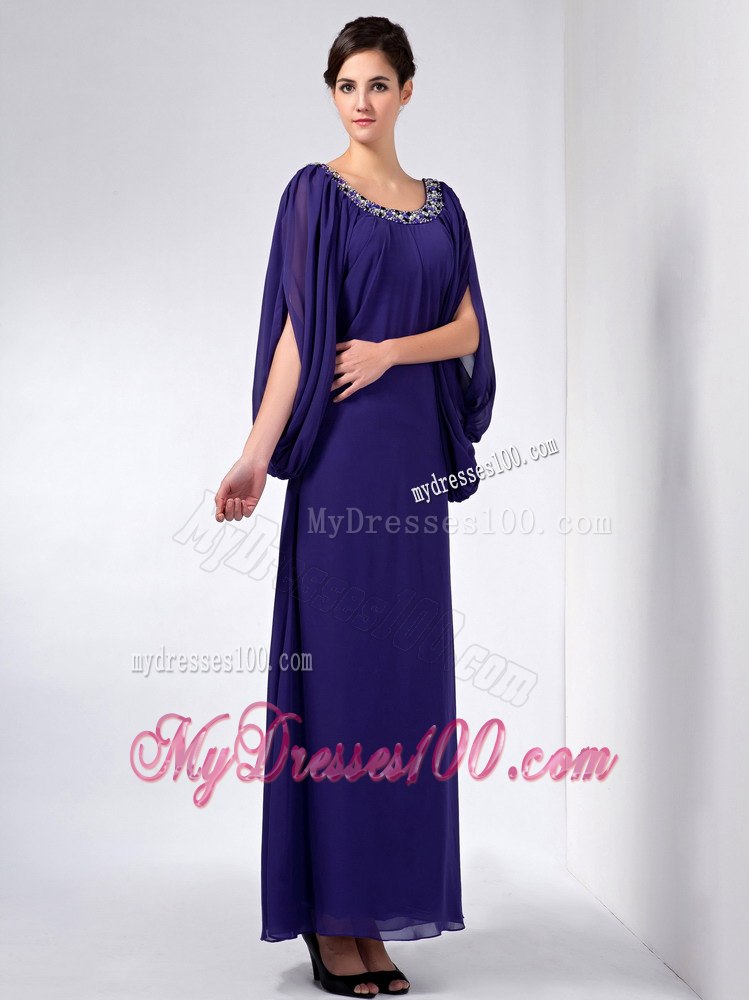 Purple Scoop Neckline Open sleeves Ankle-length Mothers Dresses