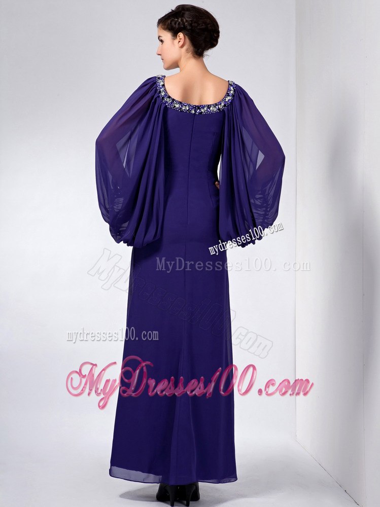 Purple Scoop Neckline Open sleeves Ankle-length Mothers Dresses