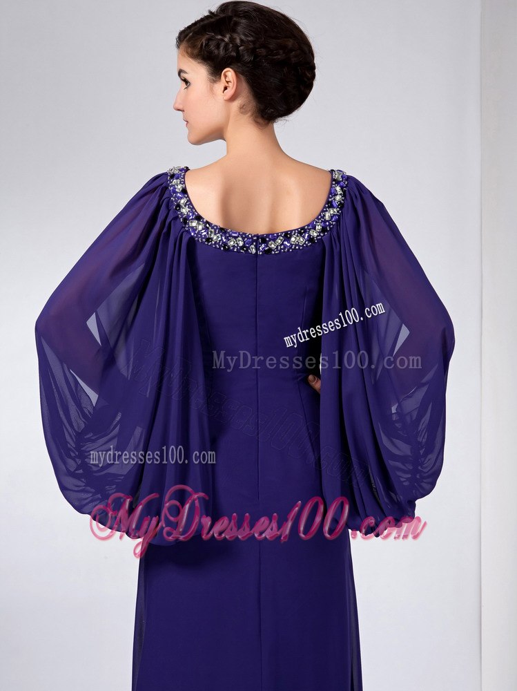 Purple Scoop Neckline Open sleeves Ankle-length Mothers Dresses