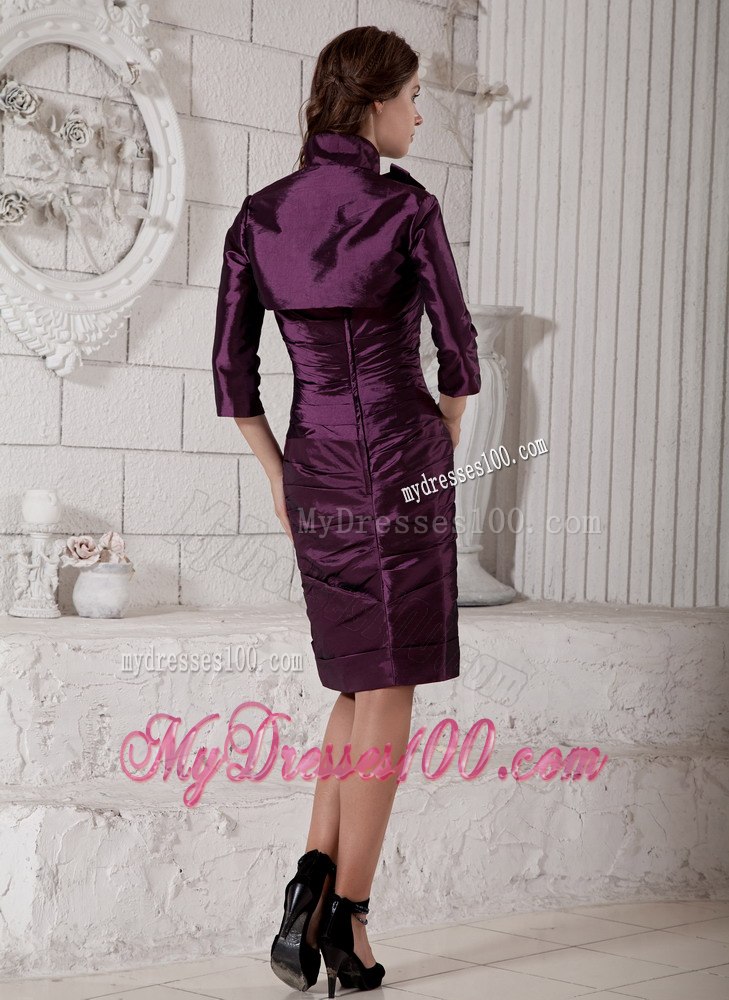 Eggplant Purple Column Ruched Short Mothers Outfit For Weddings