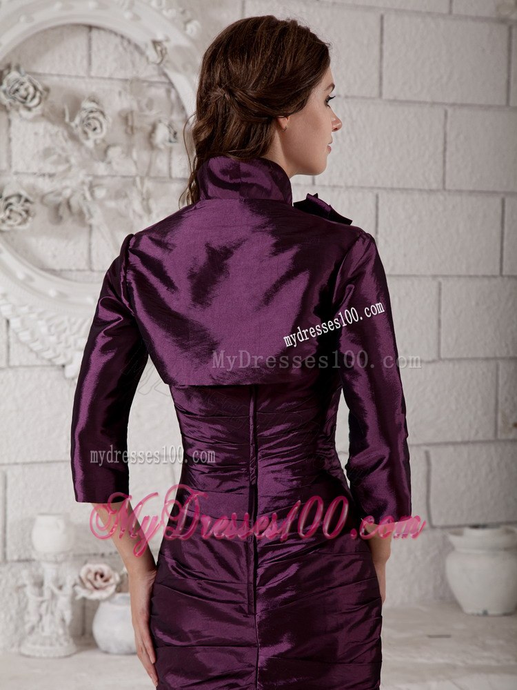 Eggplant Purple Column Ruched Short Mothers Outfit For Weddings