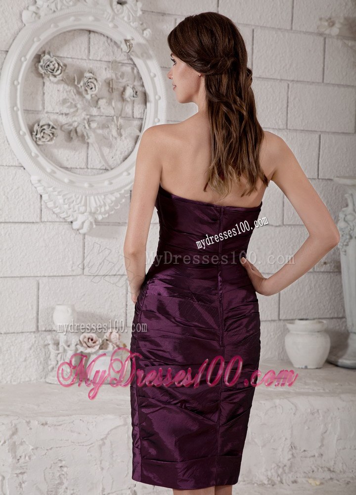 Eggplant Purple Column Ruched Short Mothers Outfit For Weddings