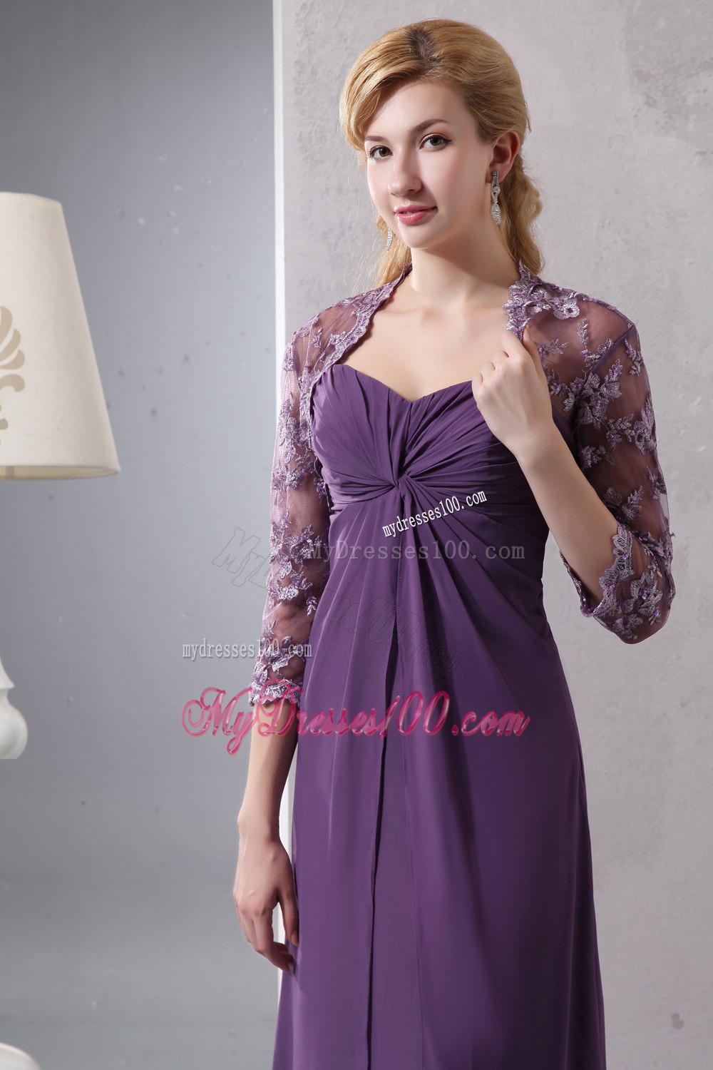 Purple Ankle-length Chiffon Sweetheart Mother Of The Bride Dress