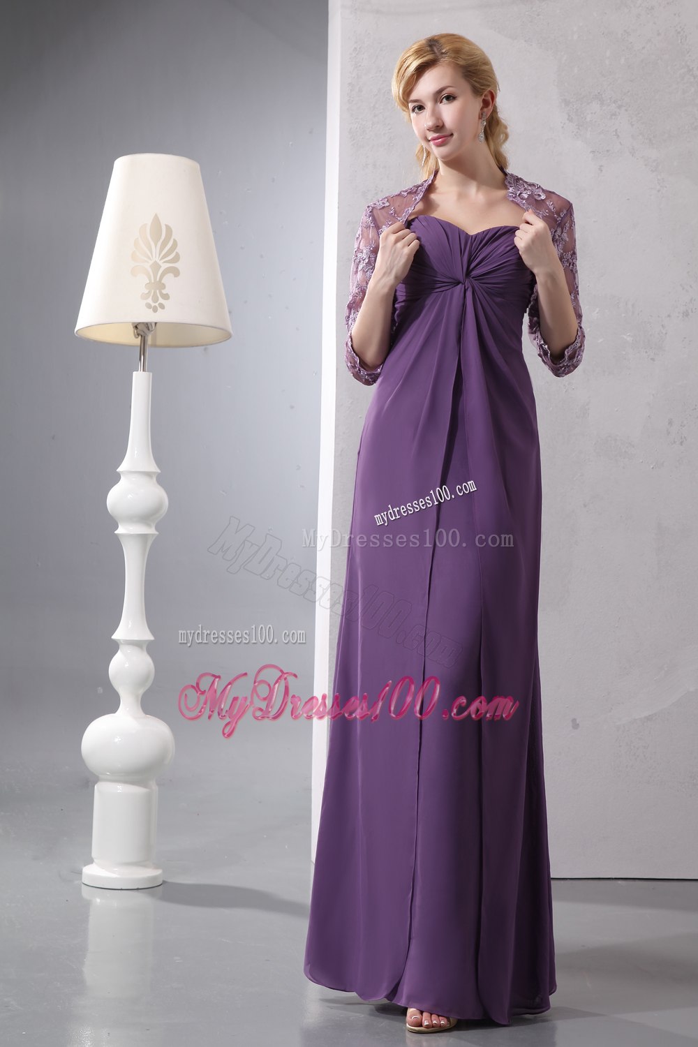 Purple Ankle-length Chiffon Sweetheart Mother Of The Bride Dress