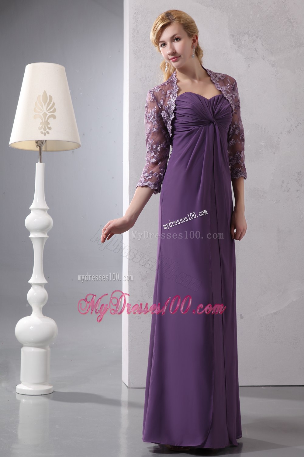 Purple Ankle-length Chiffon Sweetheart Mother Of The Bride Dress
