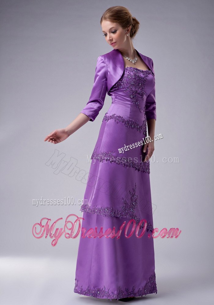 Purple Strapless Mother Of The Bride Dress with Layered Lace Hem
