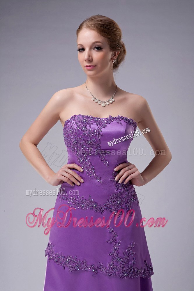 Purple Strapless Mother Of The Bride Dress with Layered Lace Hem