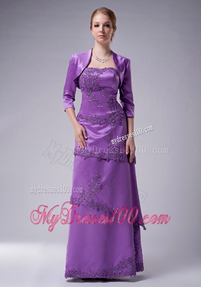 Purple Strapless Mother Of The Bride Dress with Layered Lace Hem