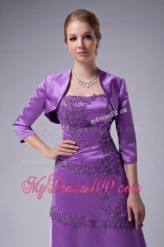 Purple Strapless Mother Of The Bride Dress with Layered Lace Hem