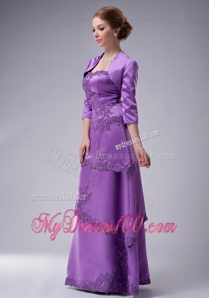 Purple Strapless Mother Of The Bride Dress with Layered Lace Hem