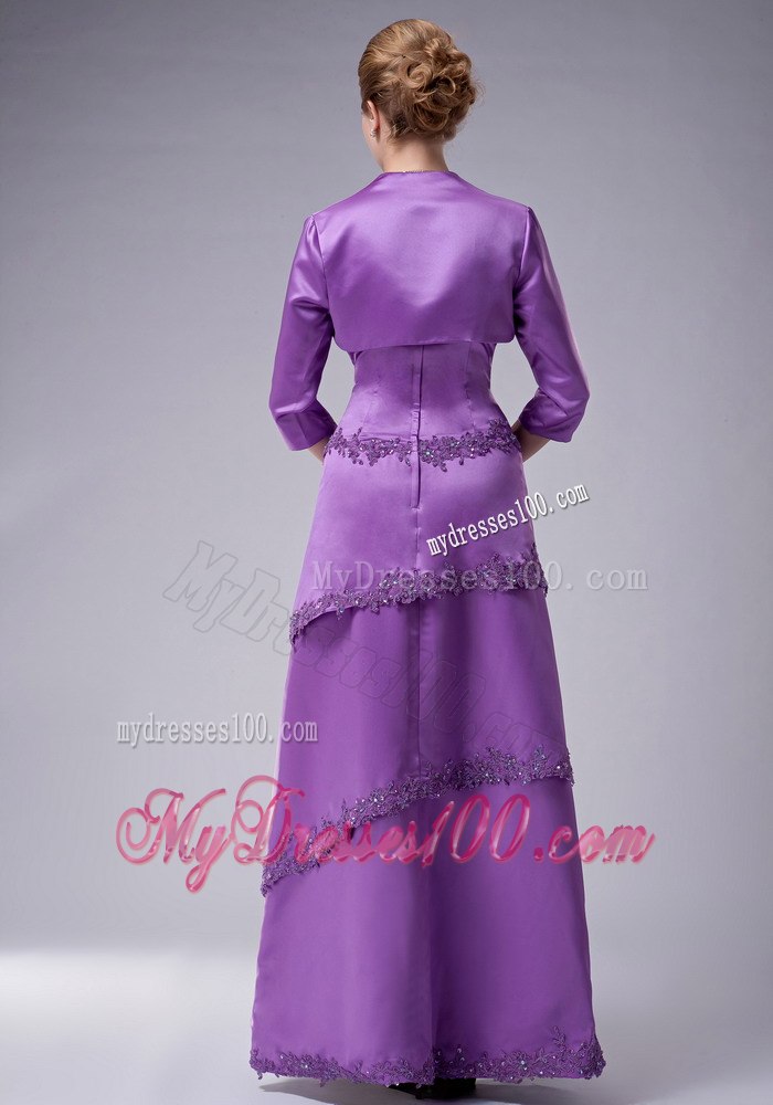 Purple Strapless Mother Of The Bride Dress with Layered Lace Hem