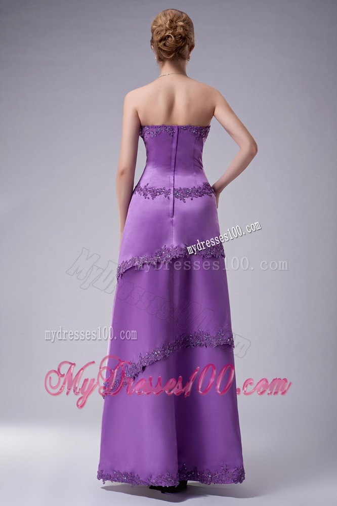 Purple Strapless Mother Of The Bride Dress with Layered Lace Hem