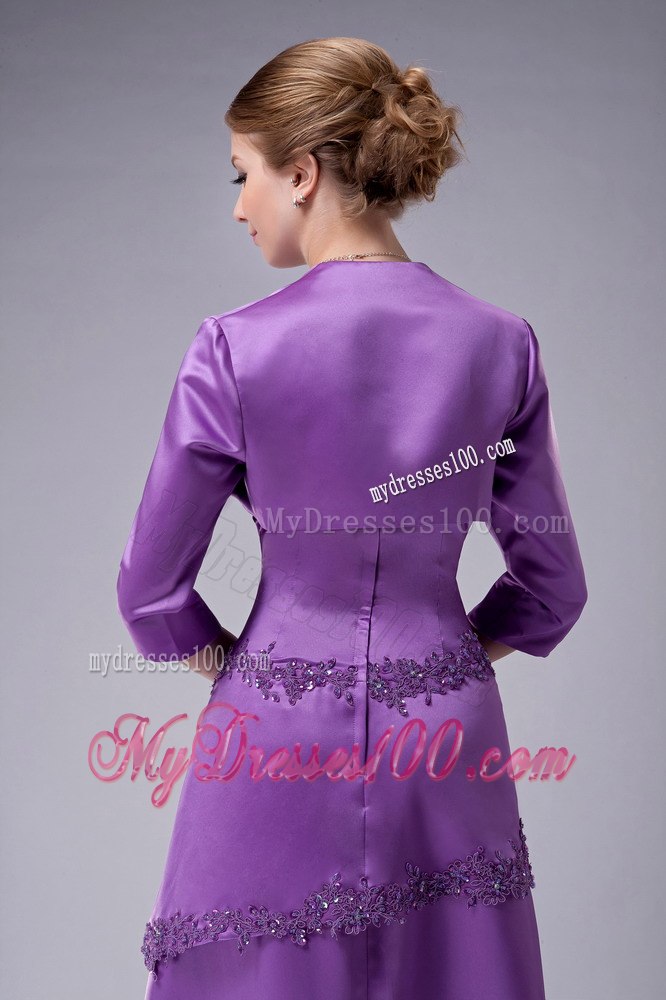 Purple Strapless Mother Of The Bride Dress with Layered Lace Hem