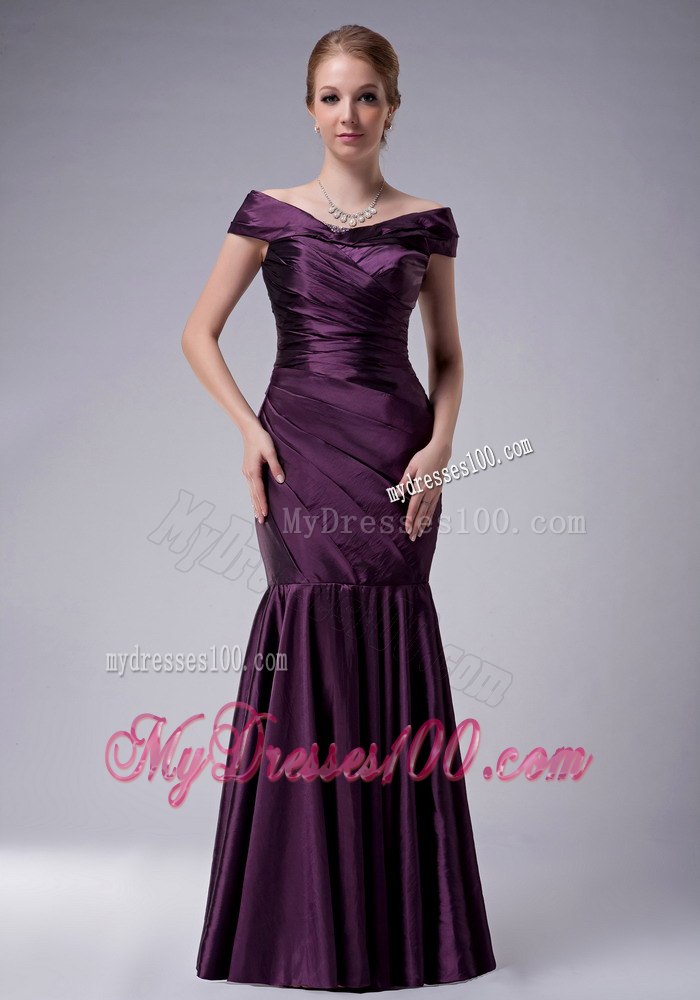 Princess Style Off Shoulder Mermaid Mom's Dress in Eggplant Purple