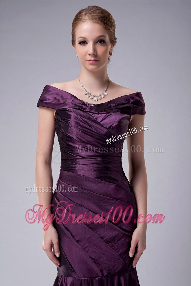 Princess Style Off Shoulder Mermaid Mom's Dress in Eggplant Purple