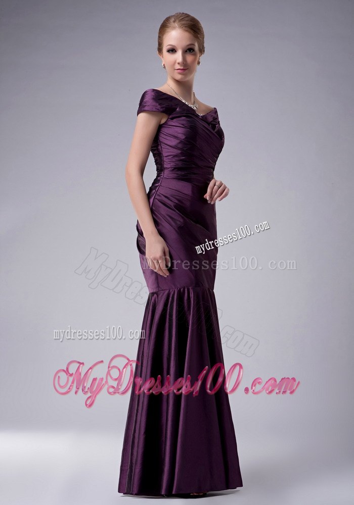 Princess Style Off Shoulder Mermaid Mom's Dress in Eggplant Purple