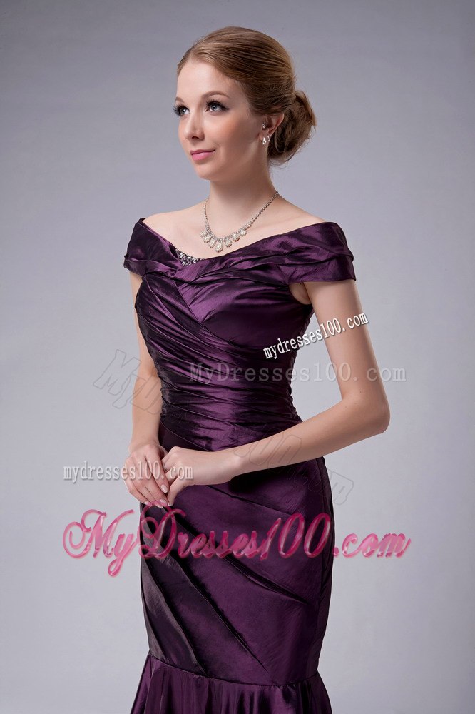 Princess Style Off Shoulder Mermaid Mom's Dress in Eggplant Purple